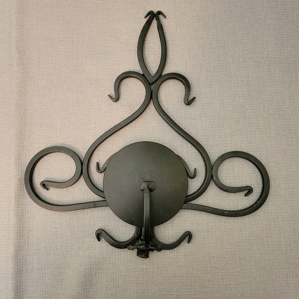 Pair Black Wrought Iron Hand Forged Pillar Candle Wall Sconces - Picture 3 of 12